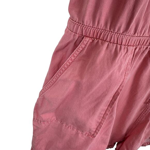 Pact Pink 100% Organic Cotton Sleeveless Collared Shorts Romper Pockets Size L - Picture 4 of 9